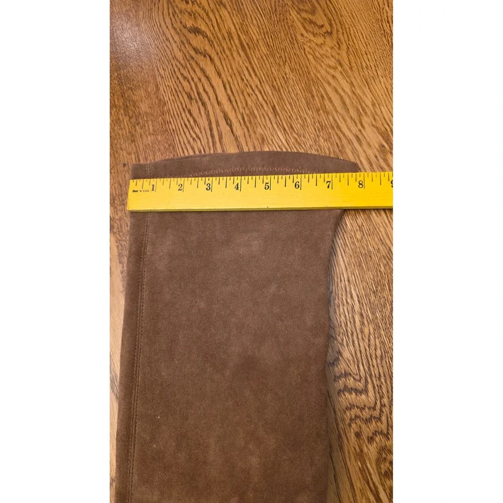 Womens Sz 40 Brown Faux Suede Over The Knee Block Heel Pointed Toe Zip Boots